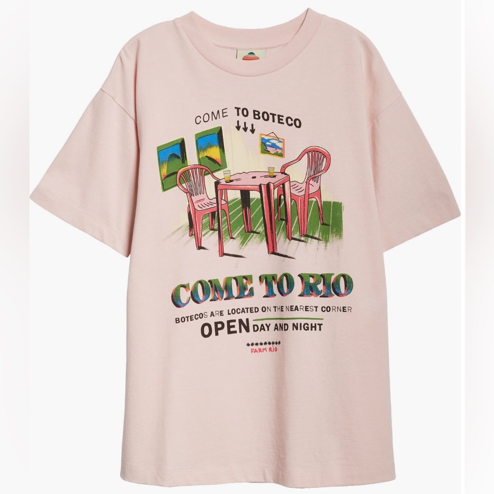 cotton pink t-shirt printed with an enticing graphic.